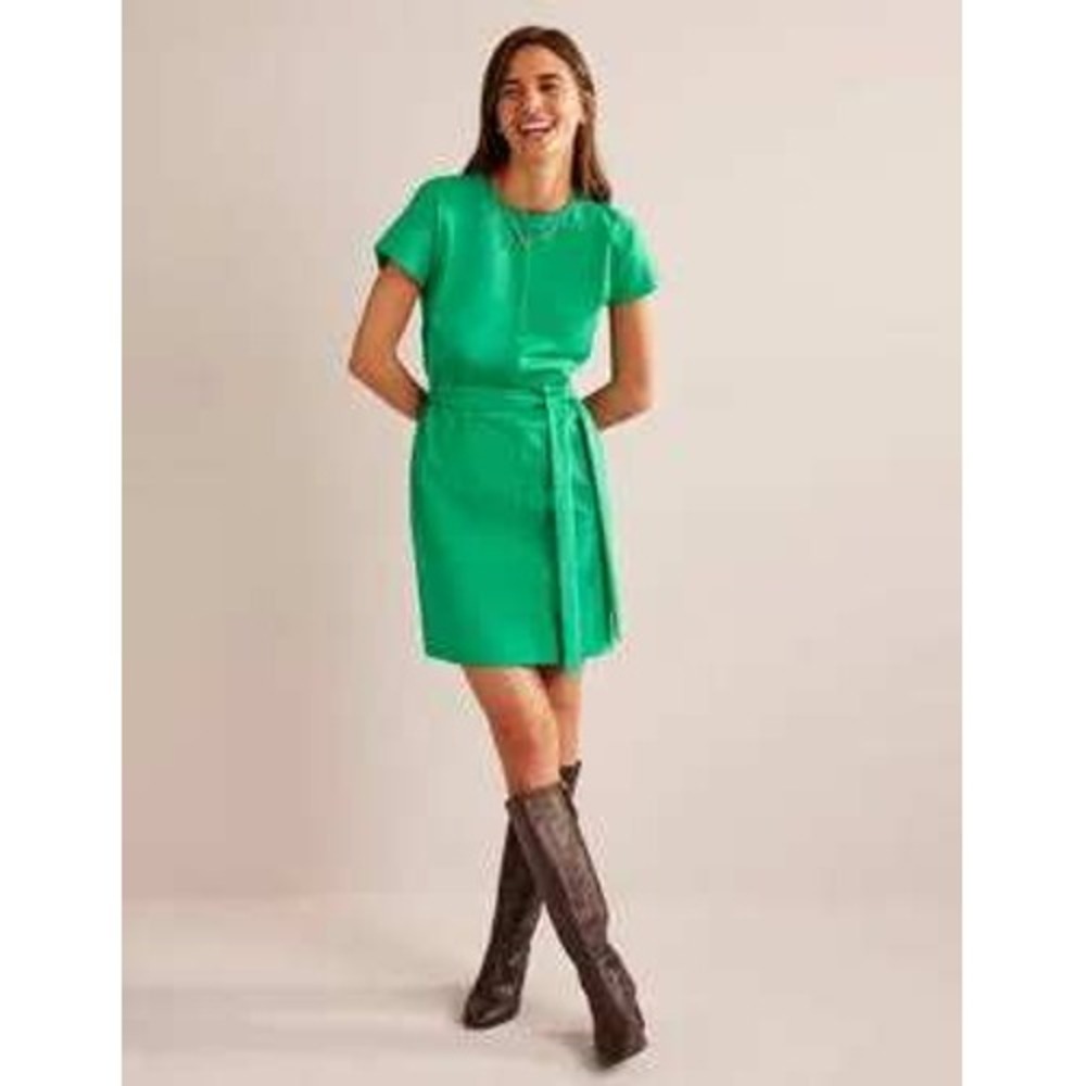 Boden Green Tara Belted Jersey Shirt Dress Mini Casual Career Work Minimalist 8L